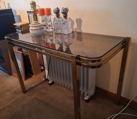 (ALB - 55) BRASS SIDE SERVER TABLE WITH GLASS TOP  R1500