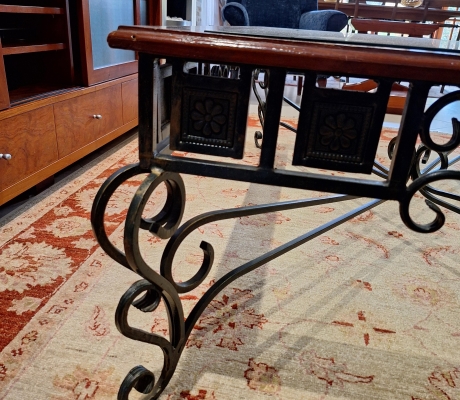 BEAUTIFUL WOOD AND WROUGHT IRON COFFEE TABLE